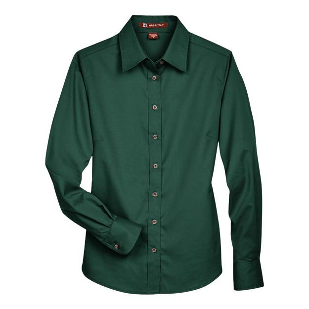 Harriton Women's Easy Blend™ Long Sleeve Twill Dress Shirt with Stain-Release