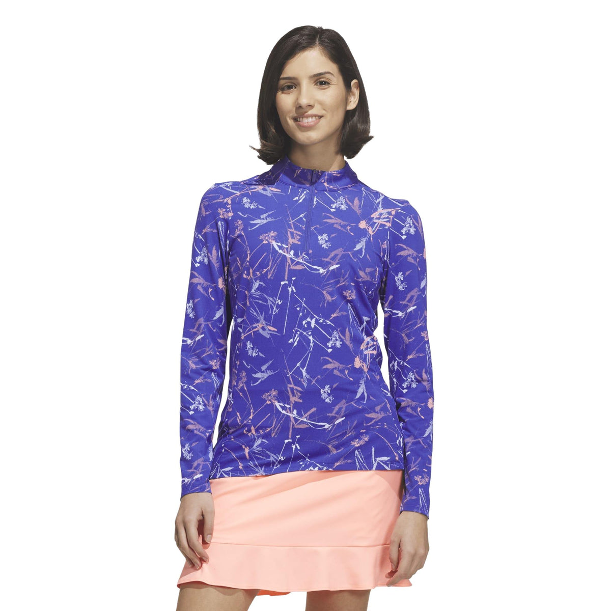 Adidas Ultimate365 Cool Feeling Printed Quarter-Zipper Mock Neck Top - Dual Indigo / White