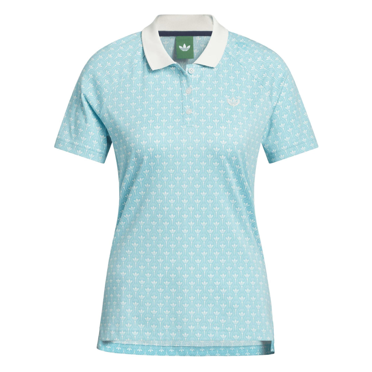 Adidas Originals All Over Trefoil Polo Shirt - Light Aqua / White
