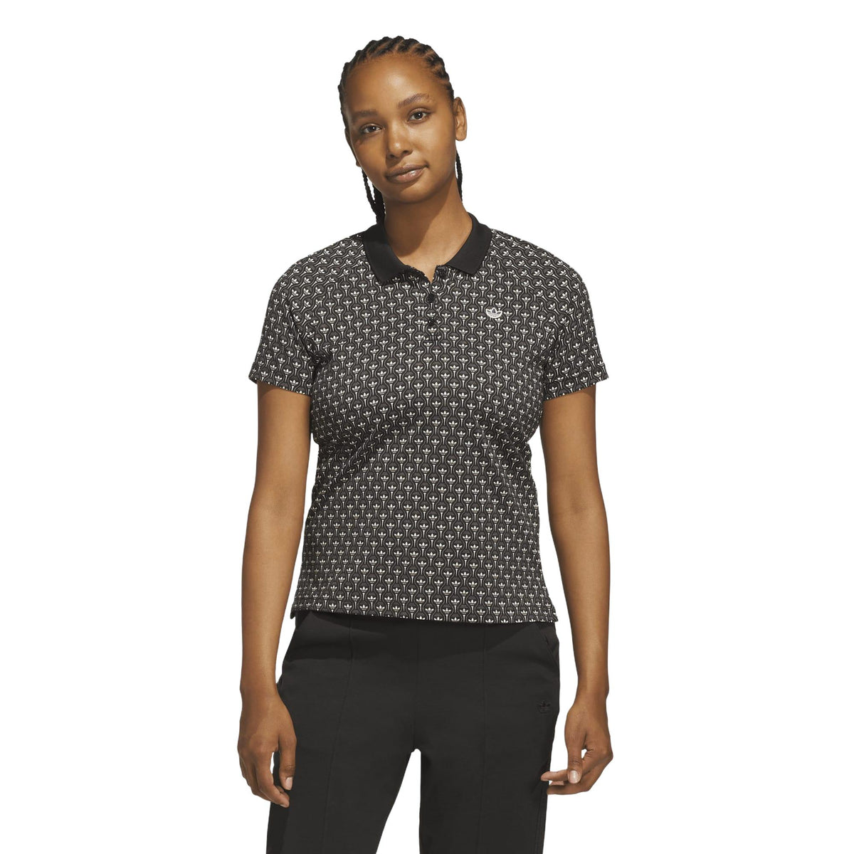 Adidas Originals All Over Trefoil Polo Shirt - Black / Chalk White