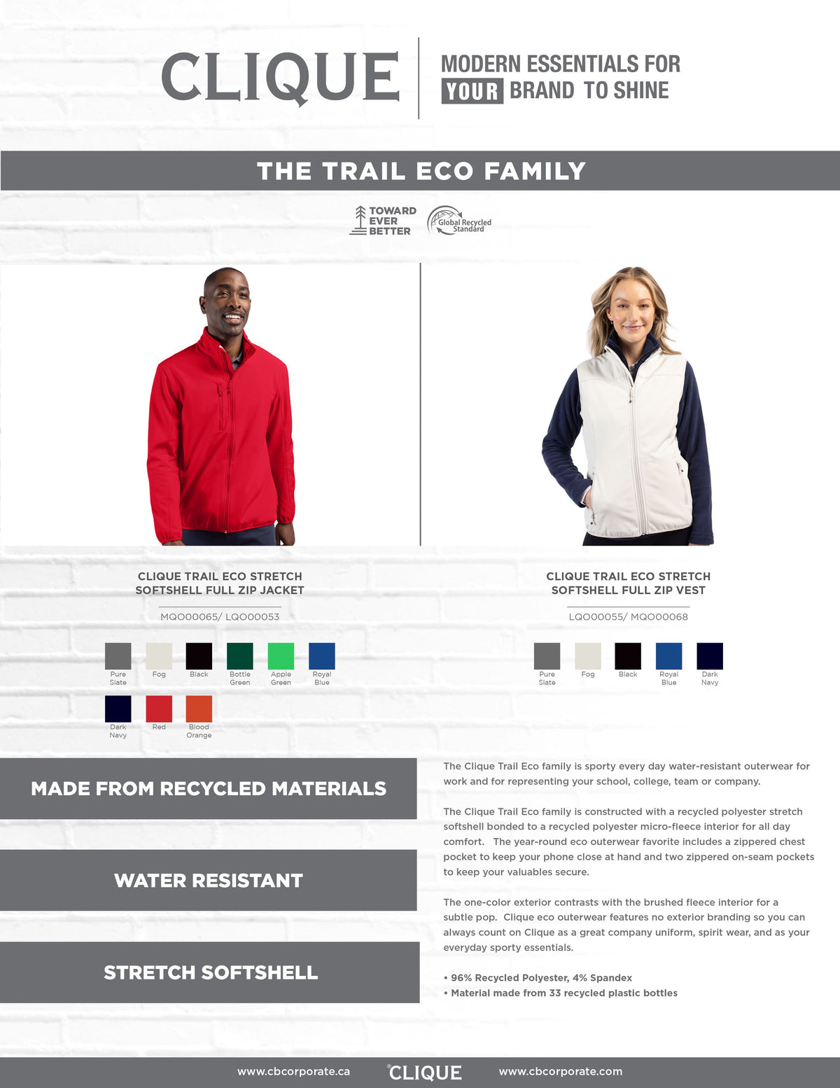 Clique Trail Recycled Stretch Softshell Womens Full Zip Vest