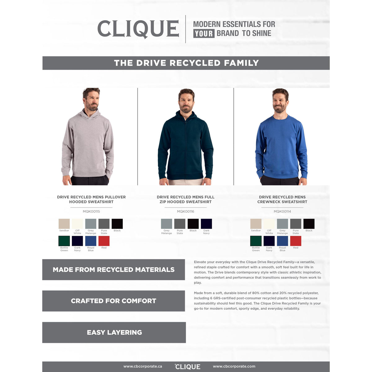 Clique Drive Recycled Unisex Hooded Pullover Sweatshirt
