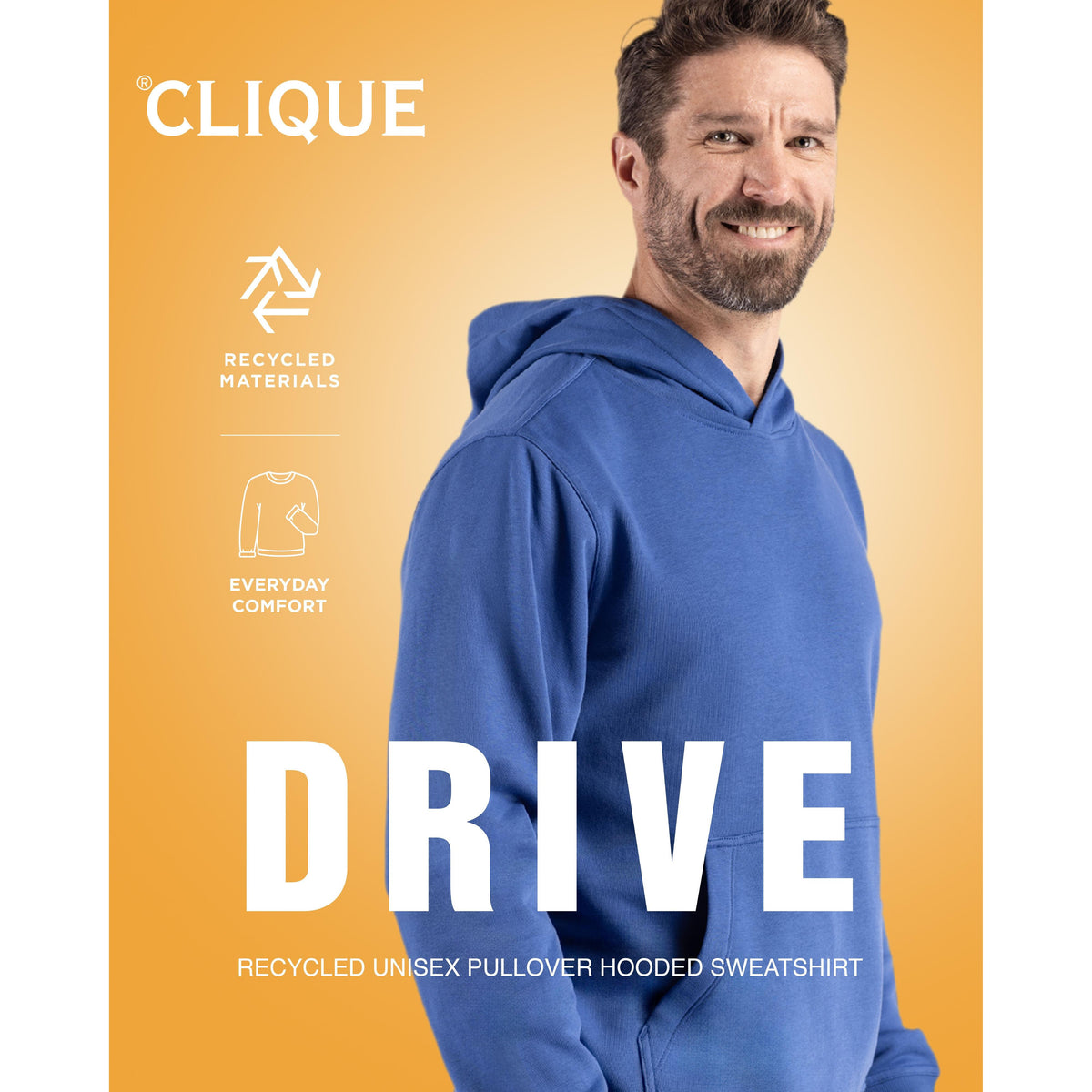 Clique Drive Recycled Unisex Hooded Pullover Sweatshirt