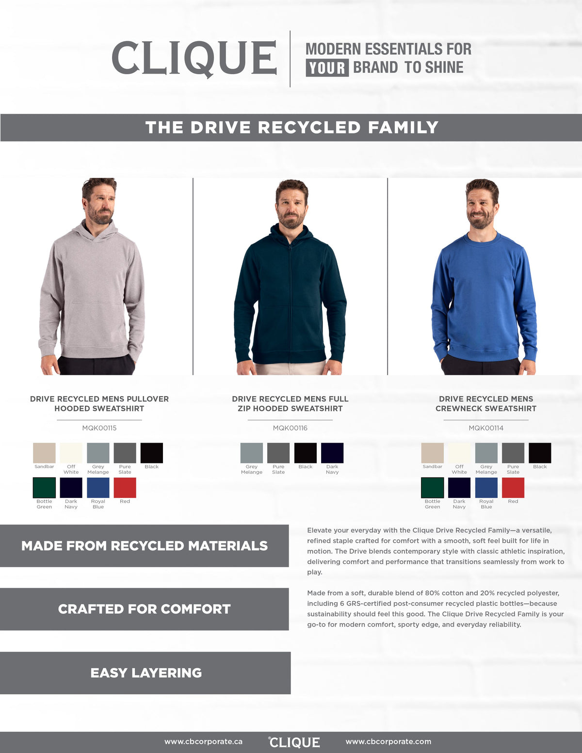 Clique Drive Recycled Unisex Full Zip Hooded Sweatshirt