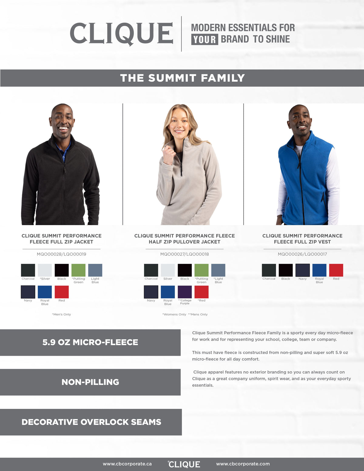 Clique Summit Performance Fleece Mens Full Zip Vest