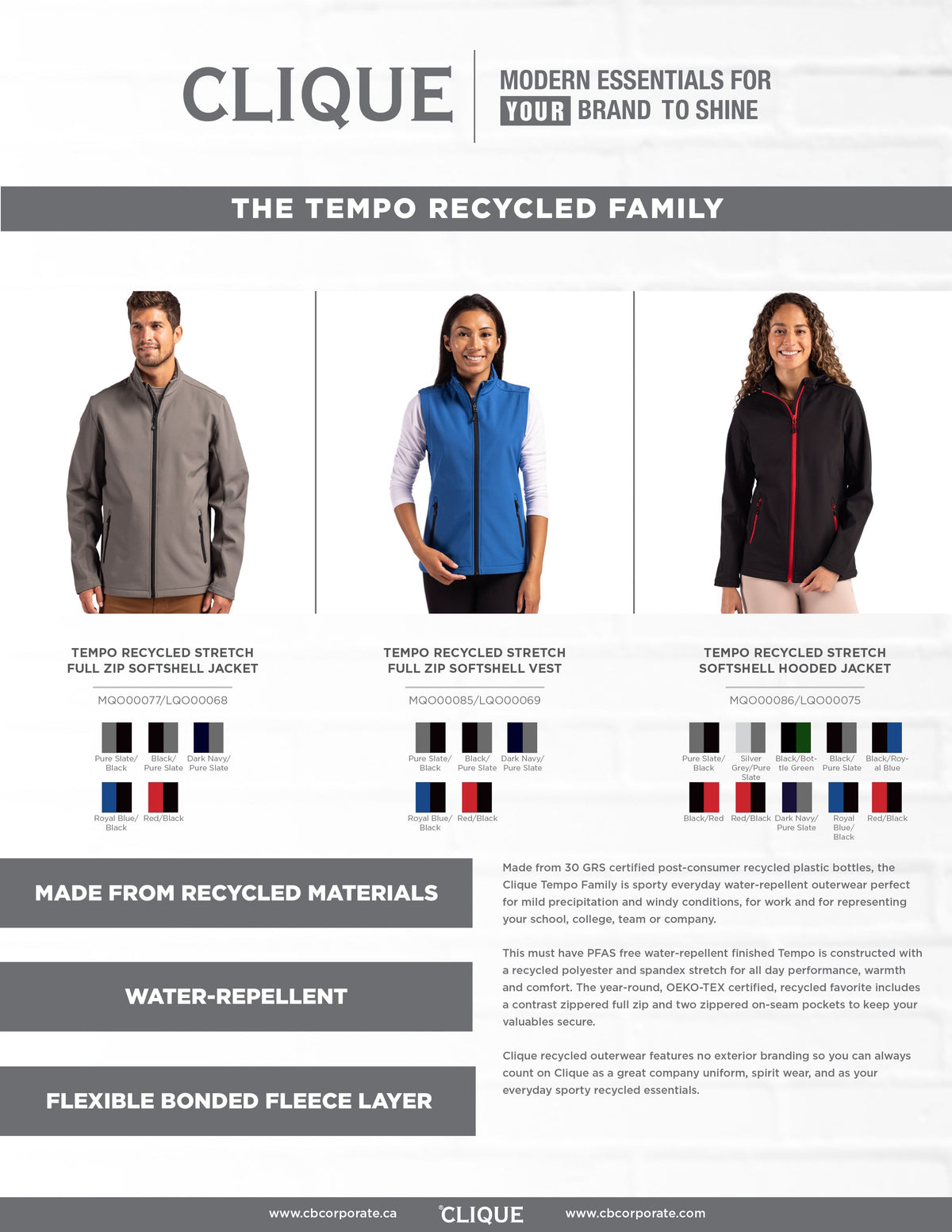 Clique Tempo Recycled Stretch Softshell Mens Full Zip Jacket