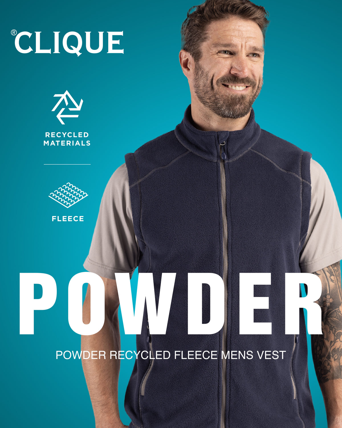 Clique Powder Recycled Fleece Mens Full Zip Vest