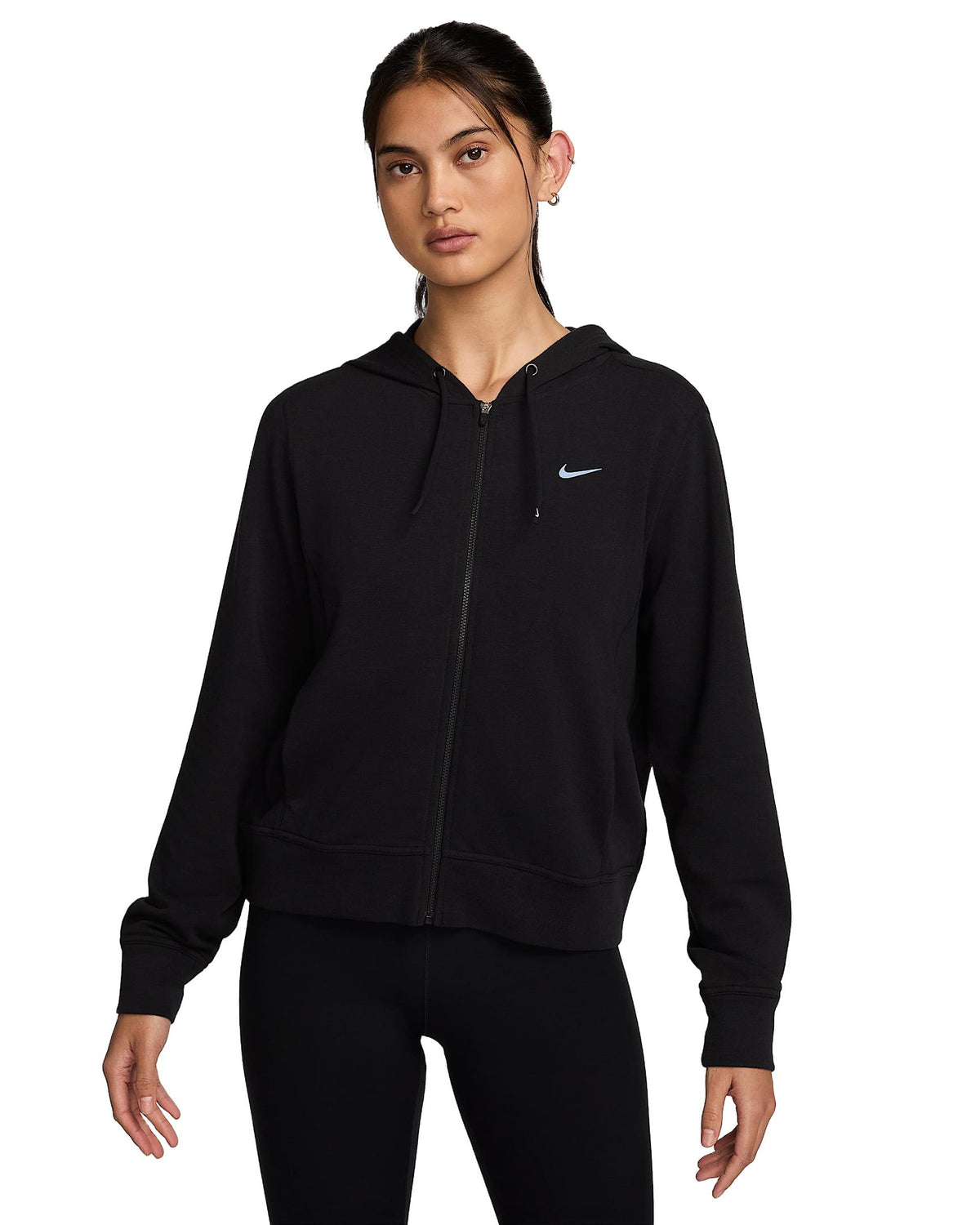 Nike Dri-FIT One Women's Full-Zip French Terry Hoodie - Black / White