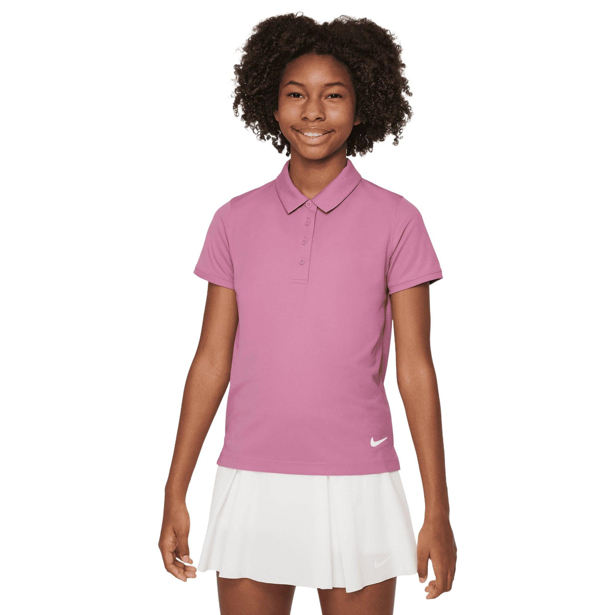 Nike Dri-FIT Victory Big Kids' (Girls') Golf Polo - Magic Flamingo / White