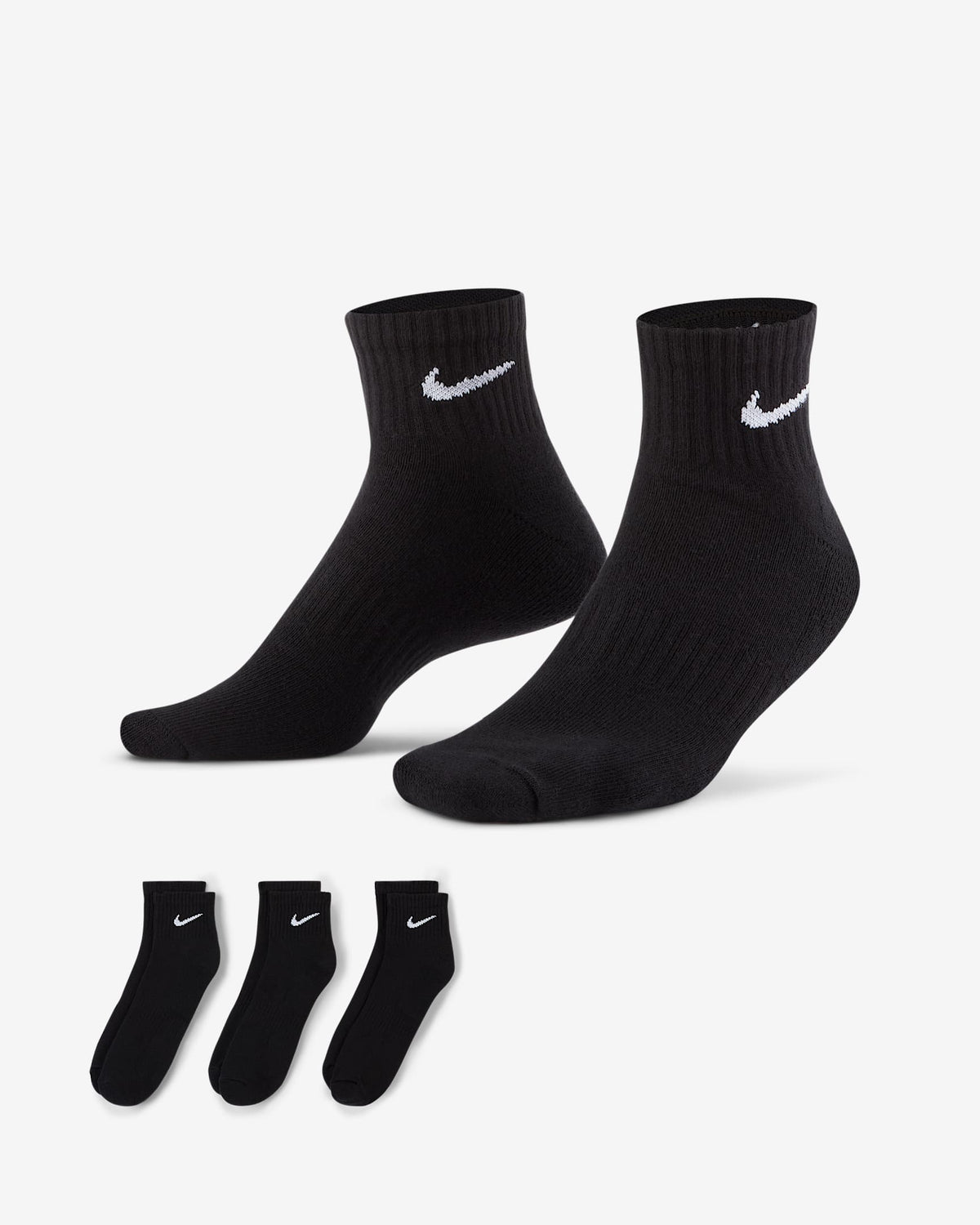 Nike Everyday Cushioned Training Ankle Socks (3 Pairs) - Black / White