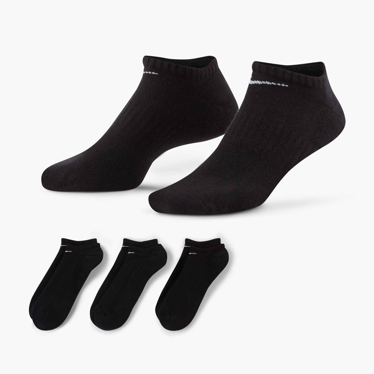 Nike Everyday Cushioned Training No-Show Socks (3 Pairs) - Black / White