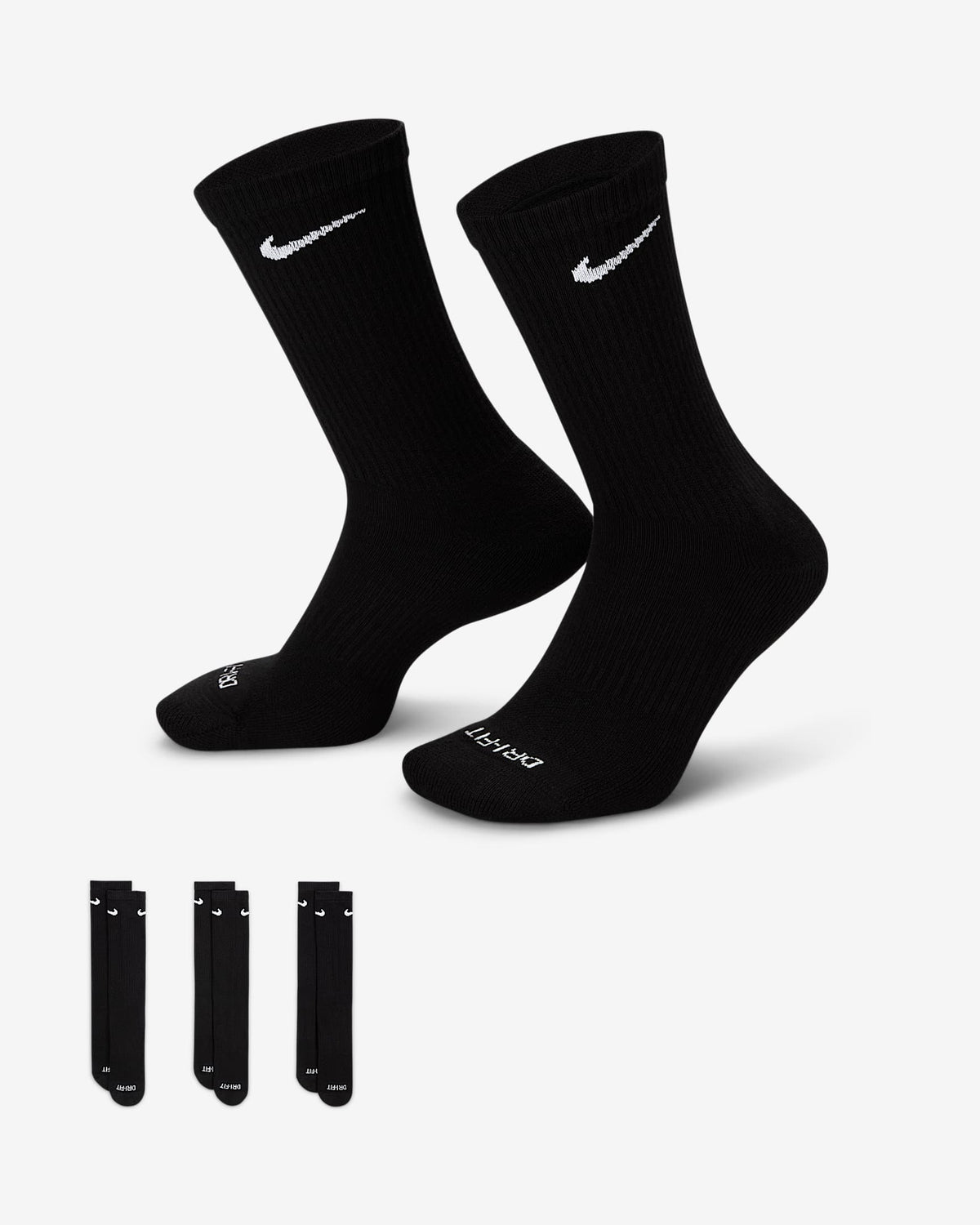 Nike Everyday Plus Cushioned Training Crew Socks (3 Pairs) - Black / White