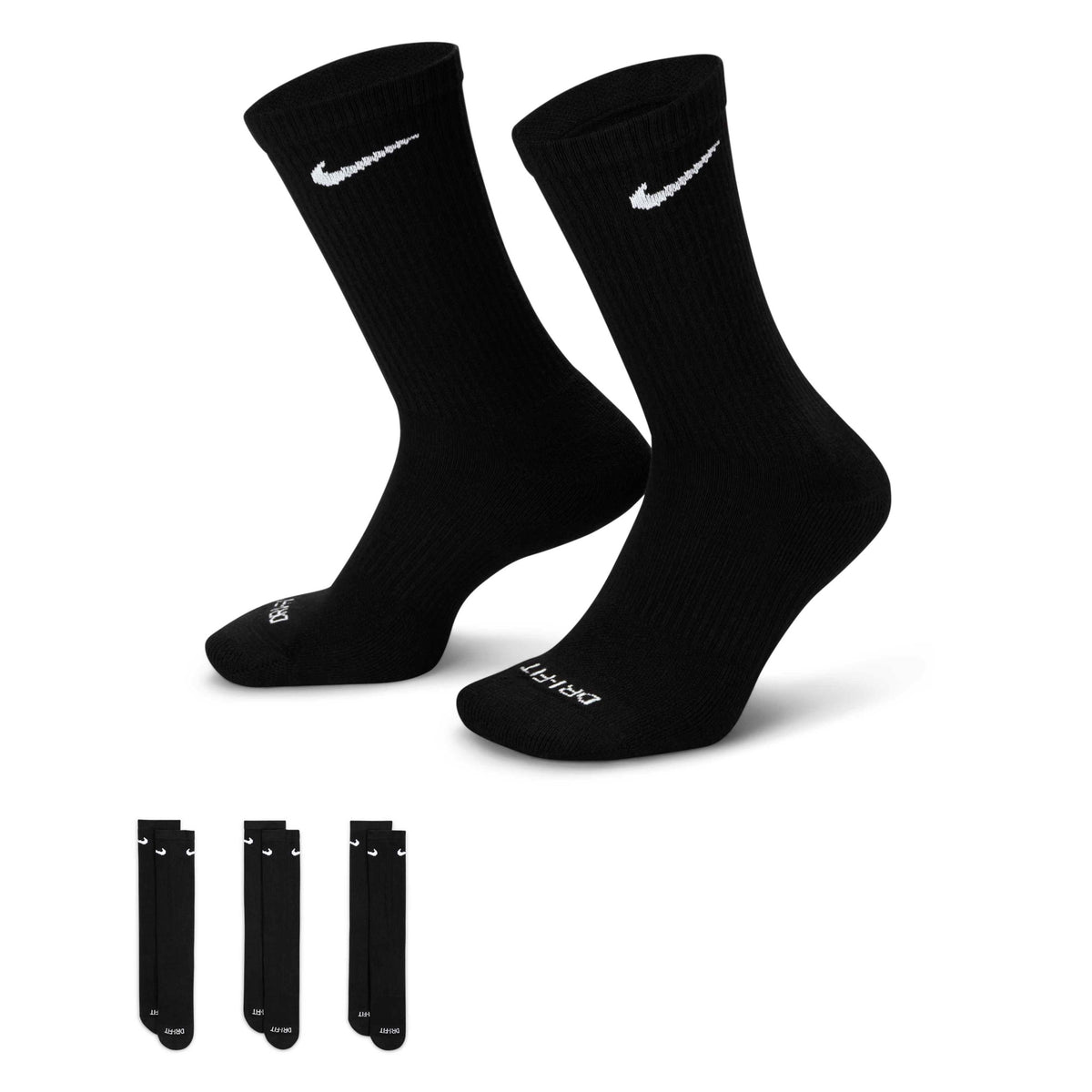 Nike Everyday Plus Cushioned Training Crew Socks (3 Pairs) - Black / White