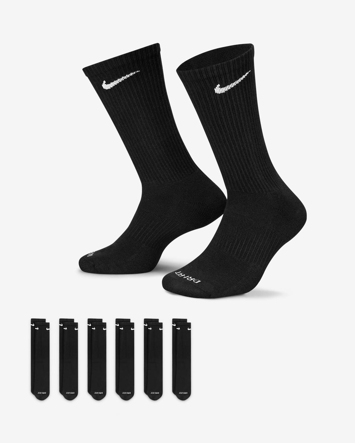 Nike Everyday Plus Cushioned Training Crew Socks (6 Pairs) - Black / White