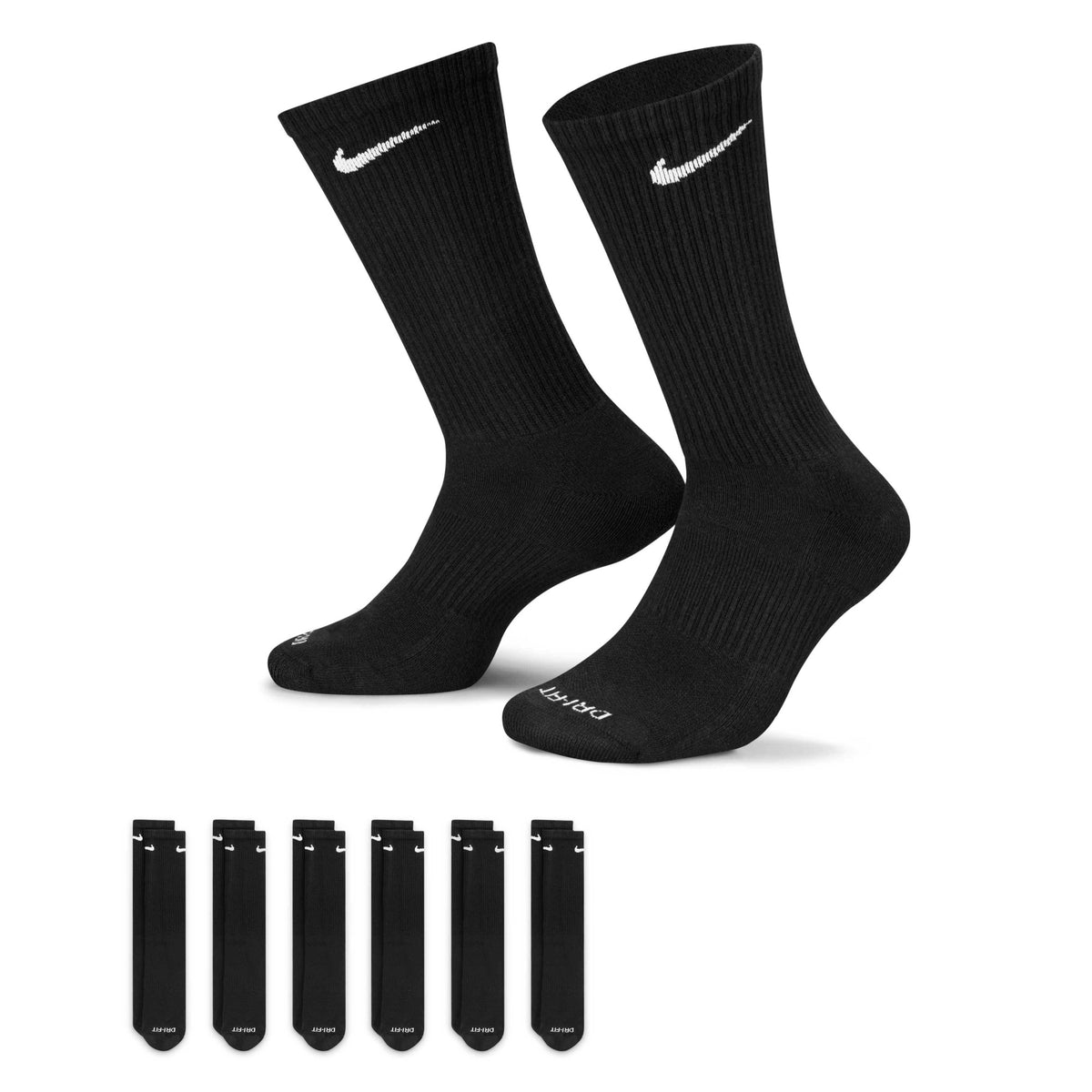 Nike Everyday Plus Cushioned Training Crew Socks (6 Pairs) - Black / White