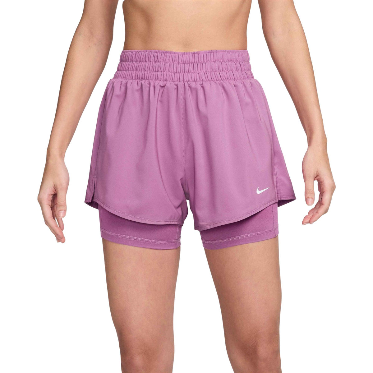 Nike One Women's Dri-FIT High-Waisted 3" 2-in-1 Shorts - Light Magenta / White