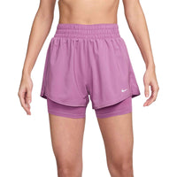Nike One Women's Dri-FIT High-Waisted 3" 2-in-1 Shorts - Light Magenta / White