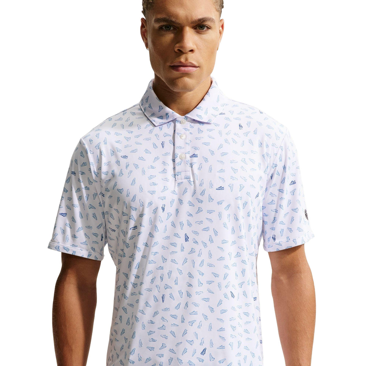Nike Par Men's Dri-FIT Golf Polo - Shoe Print - White / Work Blue