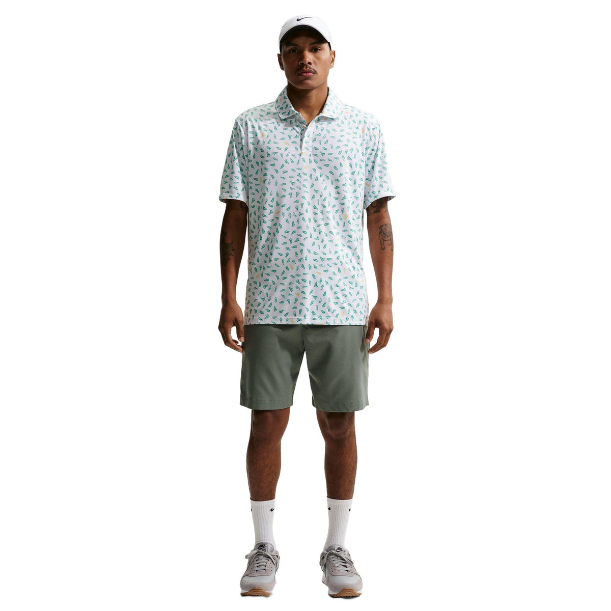 Nike Par Men's Dri-FIT Golf Polo - Shoe Print - White / Malachite