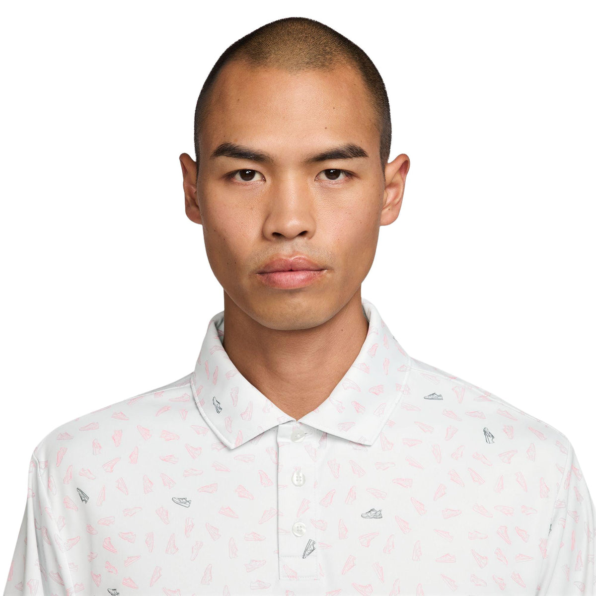 Nike Par Men's Dri-FIT Golf Polo - Shoe Print - White / Hot Lava