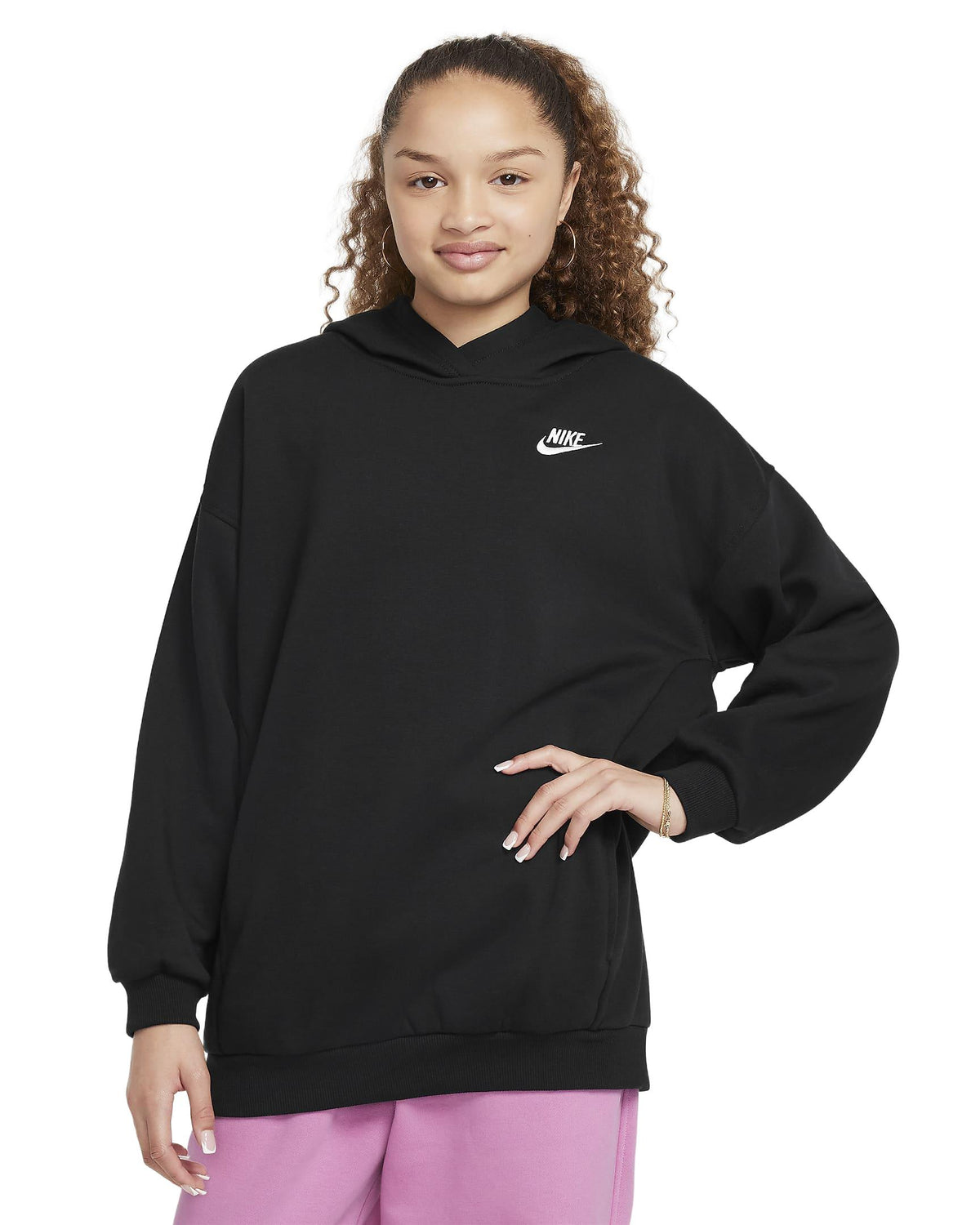 Nike Sportswear Club Fleece Big Kids' Oversized Pullover Hoodie - Black / White