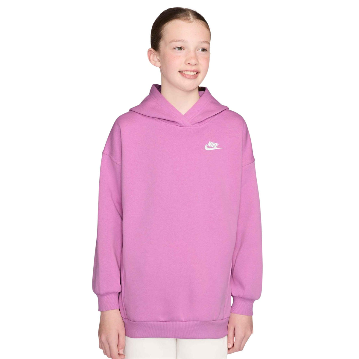 Nike Sportswear Club Fleece Big Kids' Oversized Pullover Hoodie - Light Magenta / White