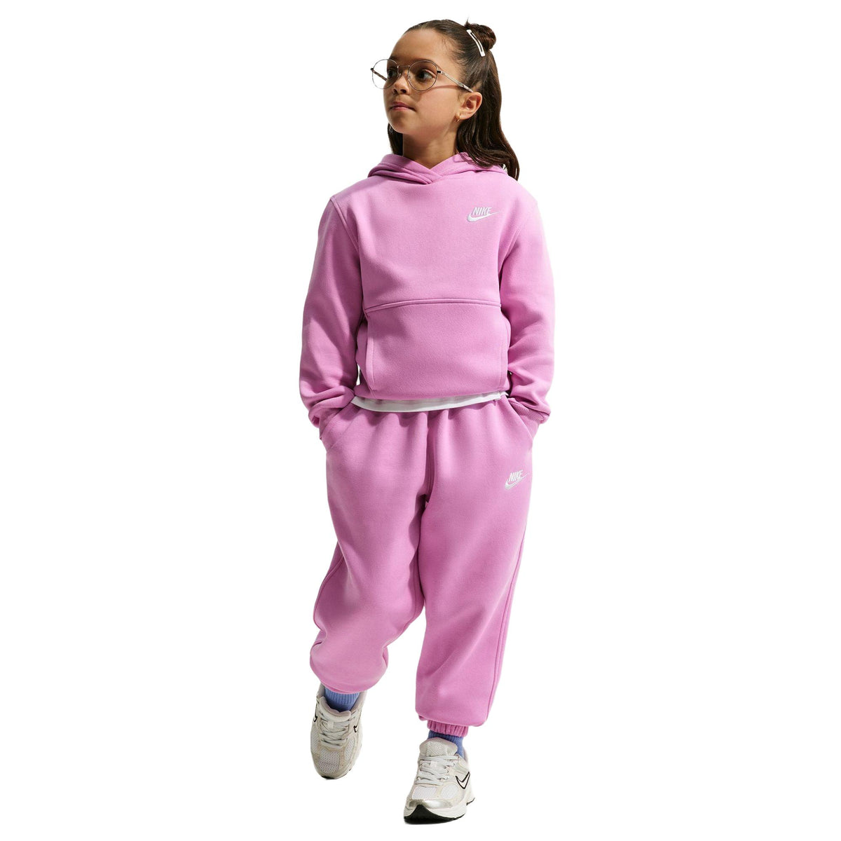 Nike Sportswear Club Fleece Big Kids' Pullover Hoodie - Lt Magenta / white