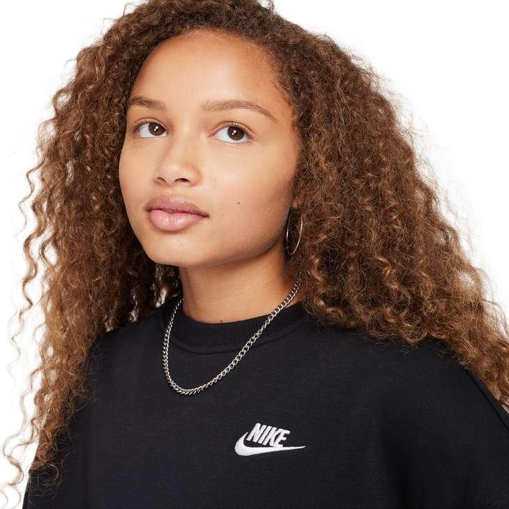 Nike Sportswear Club Fleece Girls' Boxy Crew-Neck Sweatshirt - Black / White