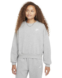 Nike Sportswear Club Fleece Girls' Boxy Crew-Neck Sweatshirt - Dark Grey Heather / White