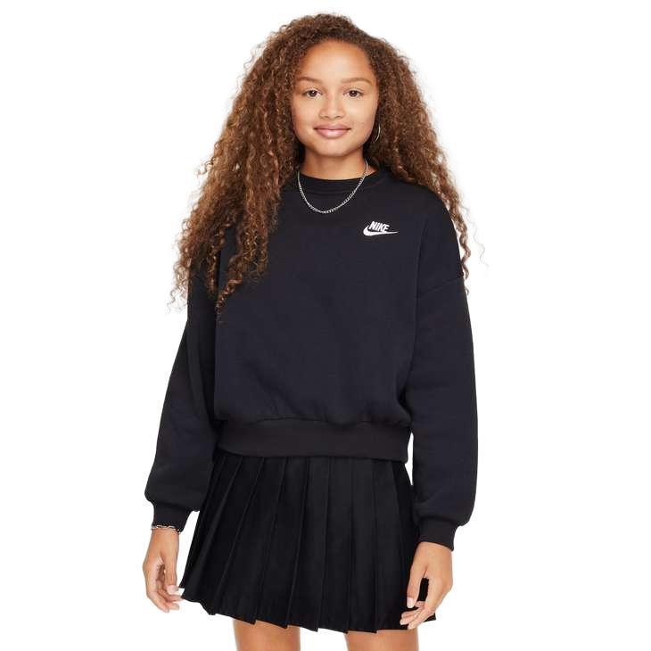 Nike Sportswear Club Fleece Girls' Boxy Crew-Neck Sweatshirt - Black / White