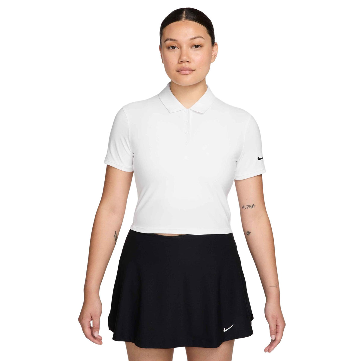 Nike Victory Women's Dri-FIT Short-Sleeve Cropped Golf Polo - White / Black