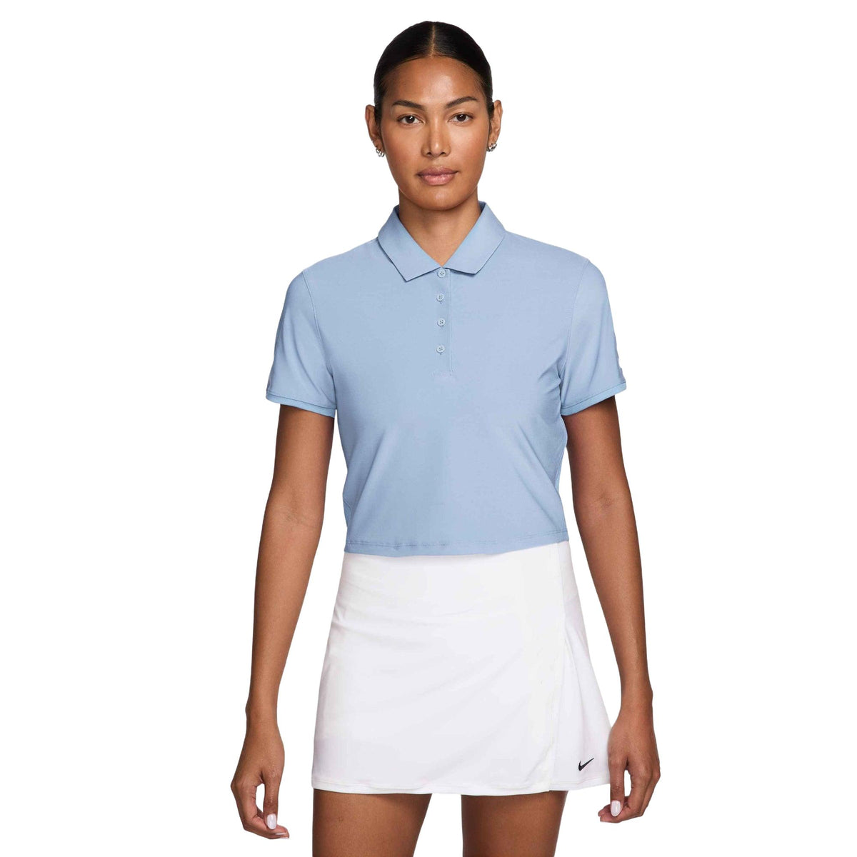 Nike Victory Women's Dri-FIT Short-Sleeve Cropped Golf Polo - Hydrogen Blue / White