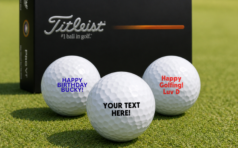 Personalized Titleist golf balls with custom text messages