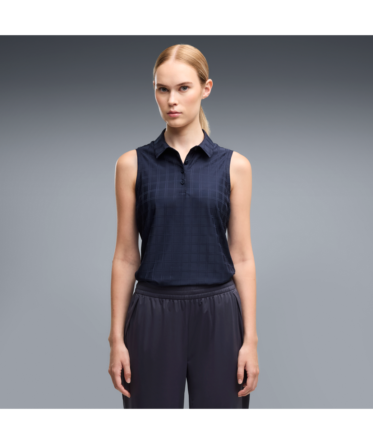 PUMA Plaid Knit Sleeveless Golf Polo - Women's - Deep Navy