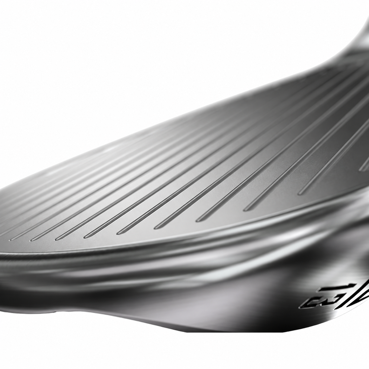 PXG Stick'em chrome wedge — groove closeup view on white background
