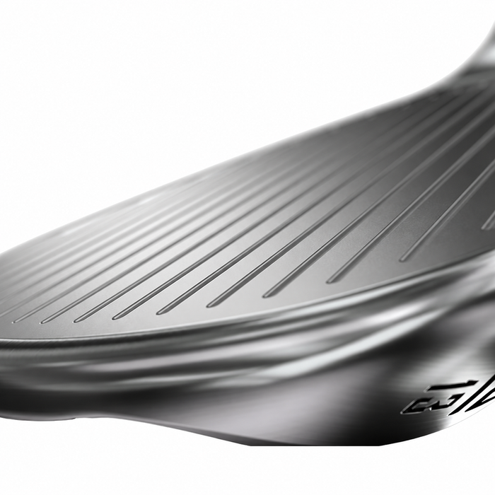 PXG Stick'em chrome wedge — groove closeup view on white background
