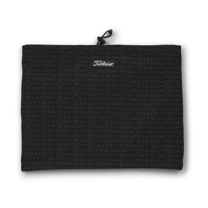 Titleist StaDry Neck Warmer in black, front view with Titleist patch and tonal StaDry print