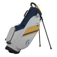 Callaway golf bag with navy, yellow, and gray design on a white background