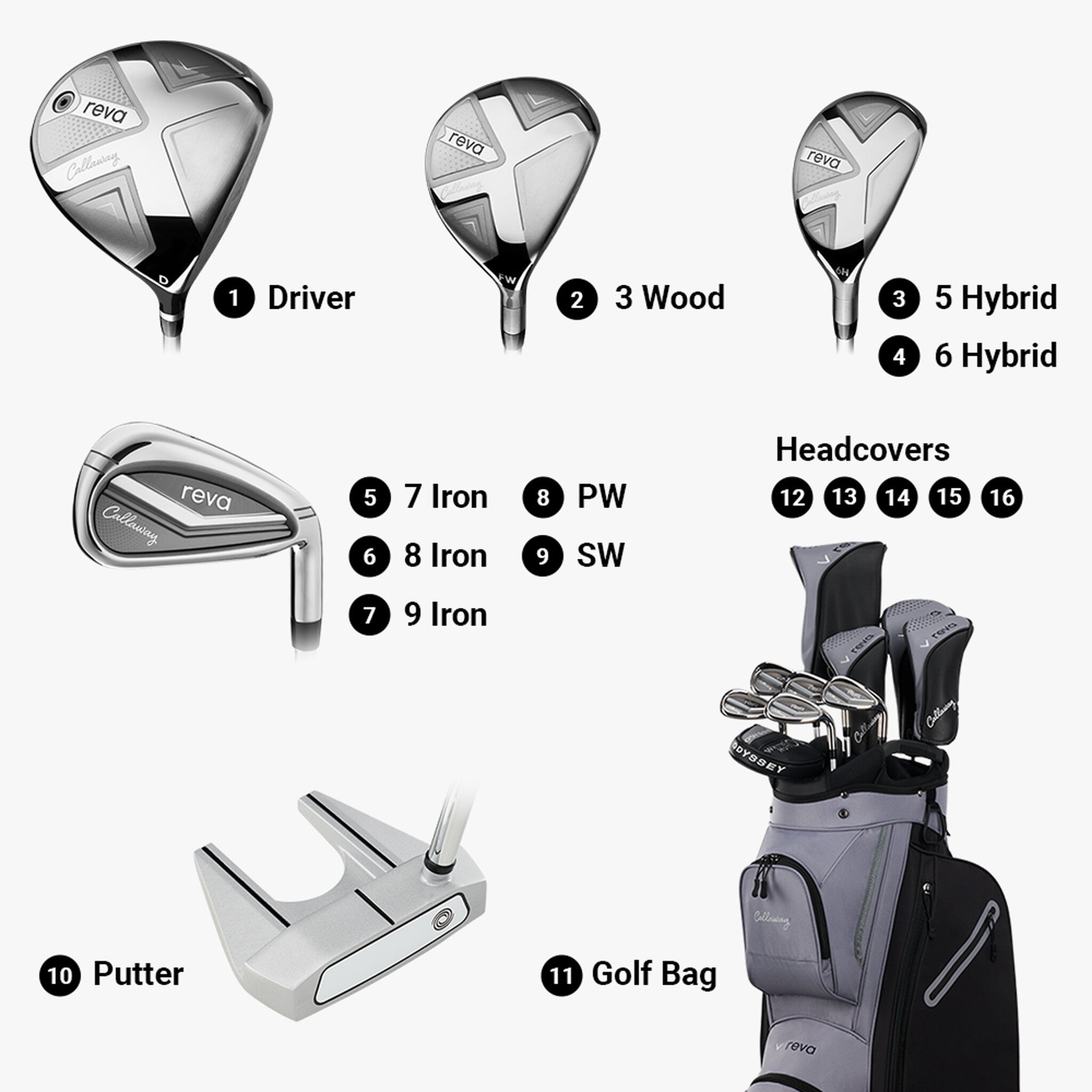 Callaway Women's REVA 11-Piece Cart Bag Petite Complete Set