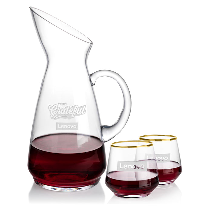 Custom Logo Taroni Carafe & Tucson Gold Stemless Wine