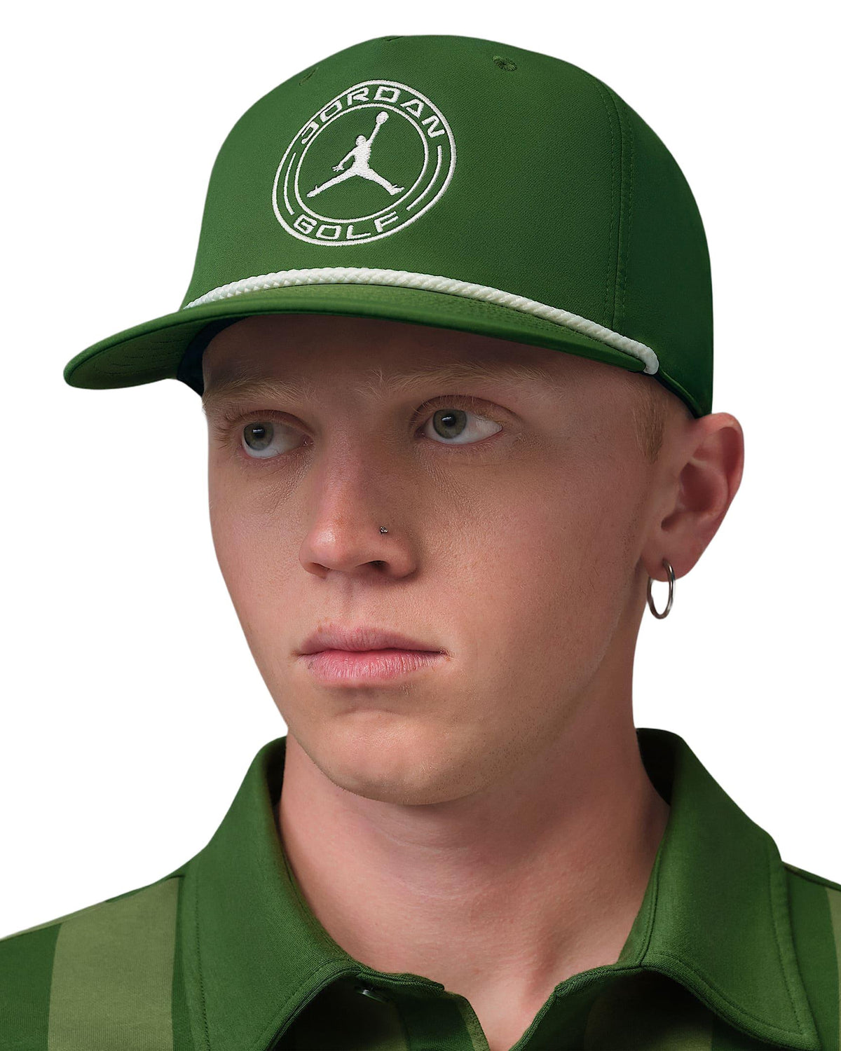 Nike Jordan Pro Structured Dri-FIT Flat-Brim Golf Hat - Forest Green / Sail