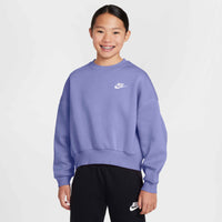 Nike Sportswear Club Fleece Girls' Boxy Crew-Neck Sweatshirt - Light Thistle / White
