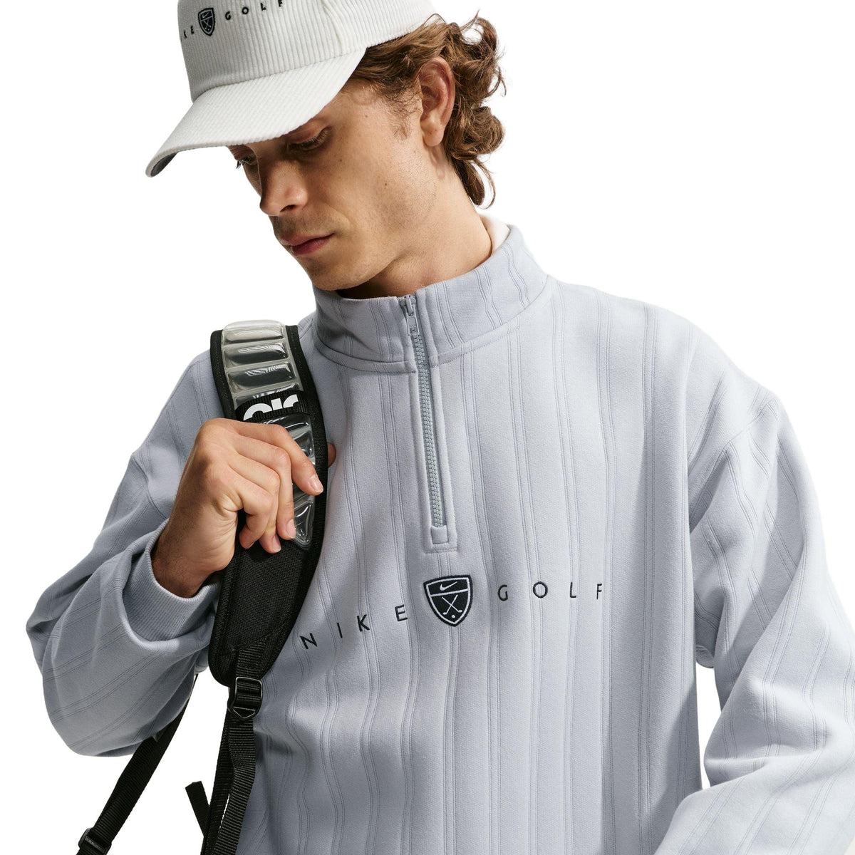 Nike Fairway Fresh Men's Therma-FIT Oversized 1/2-Zip Golf Top - Wolf Grey / Black