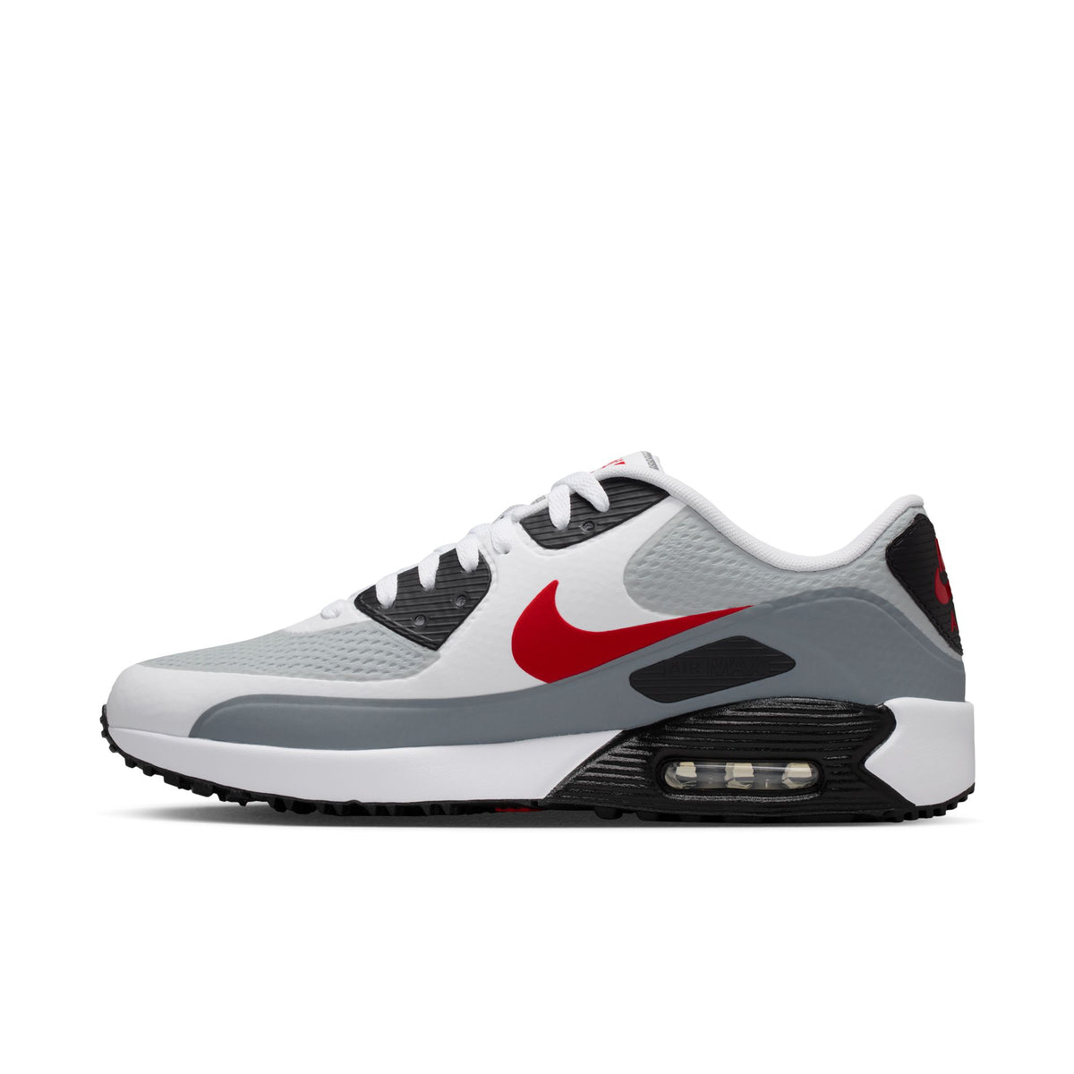 Nike Air Max 90 G Golf Shoes - Mens - White/Light Smoke Grey/Fire Red