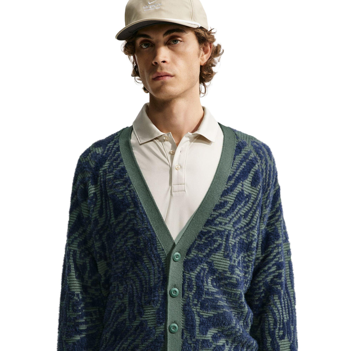 Nike Fairway Fresh Men's Loose Golf Cardigan - Camo Green / College Navy