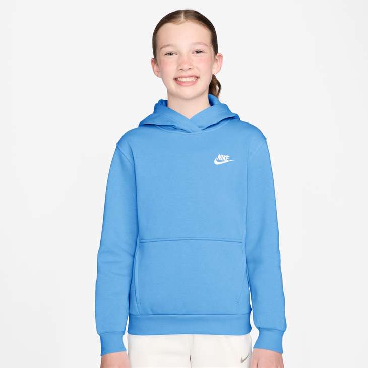 Nike Sportswear Club Fleece Big Kids' Pullover Hoodie - Football Blue / White