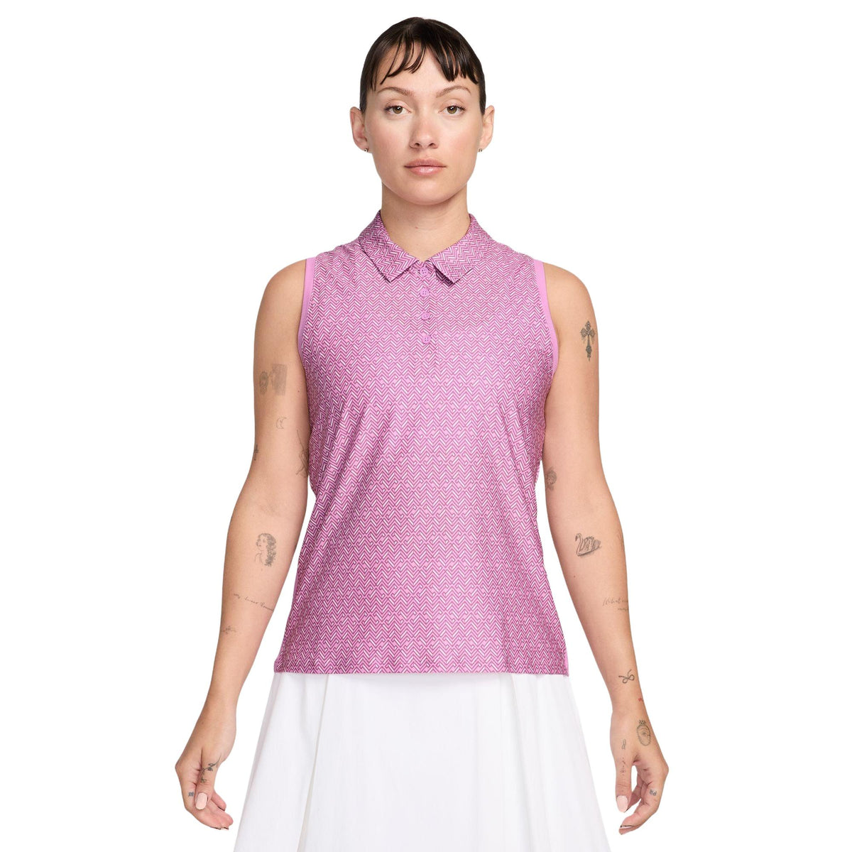 Nike Victory Women's Dri-FIT Sleeveless Printed Golf Polo - Light Magenta / Light Bordeaux / White