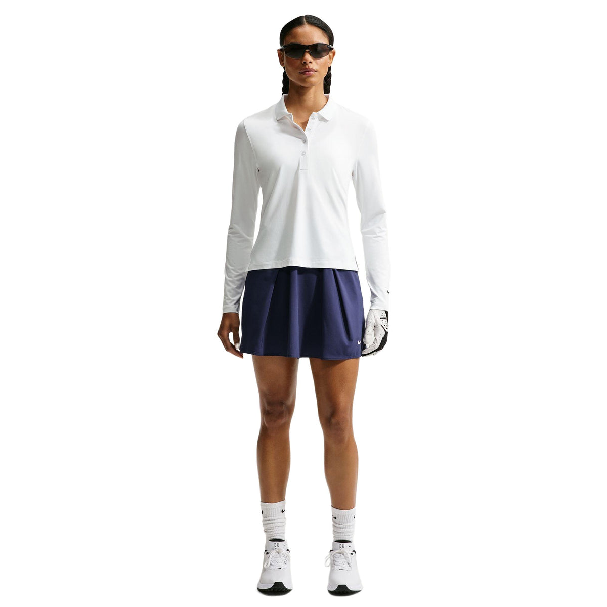 Nike Golf Club Women's Dri-FIT UV Long-Sleeve Golf Polo - White / Black