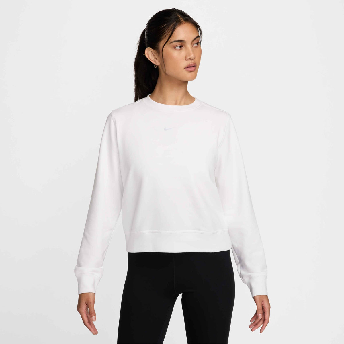 Nike Dri-FIT One Women's Crew-Neck French Terry Sweatshirt - White / Black