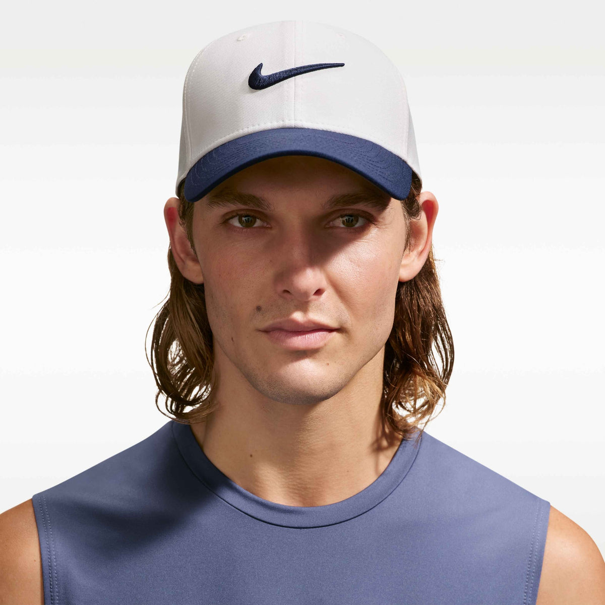 Nike Dri-Fit Structured Swoosh Club Cap (backordered to July 2026) - Sail/College Navy